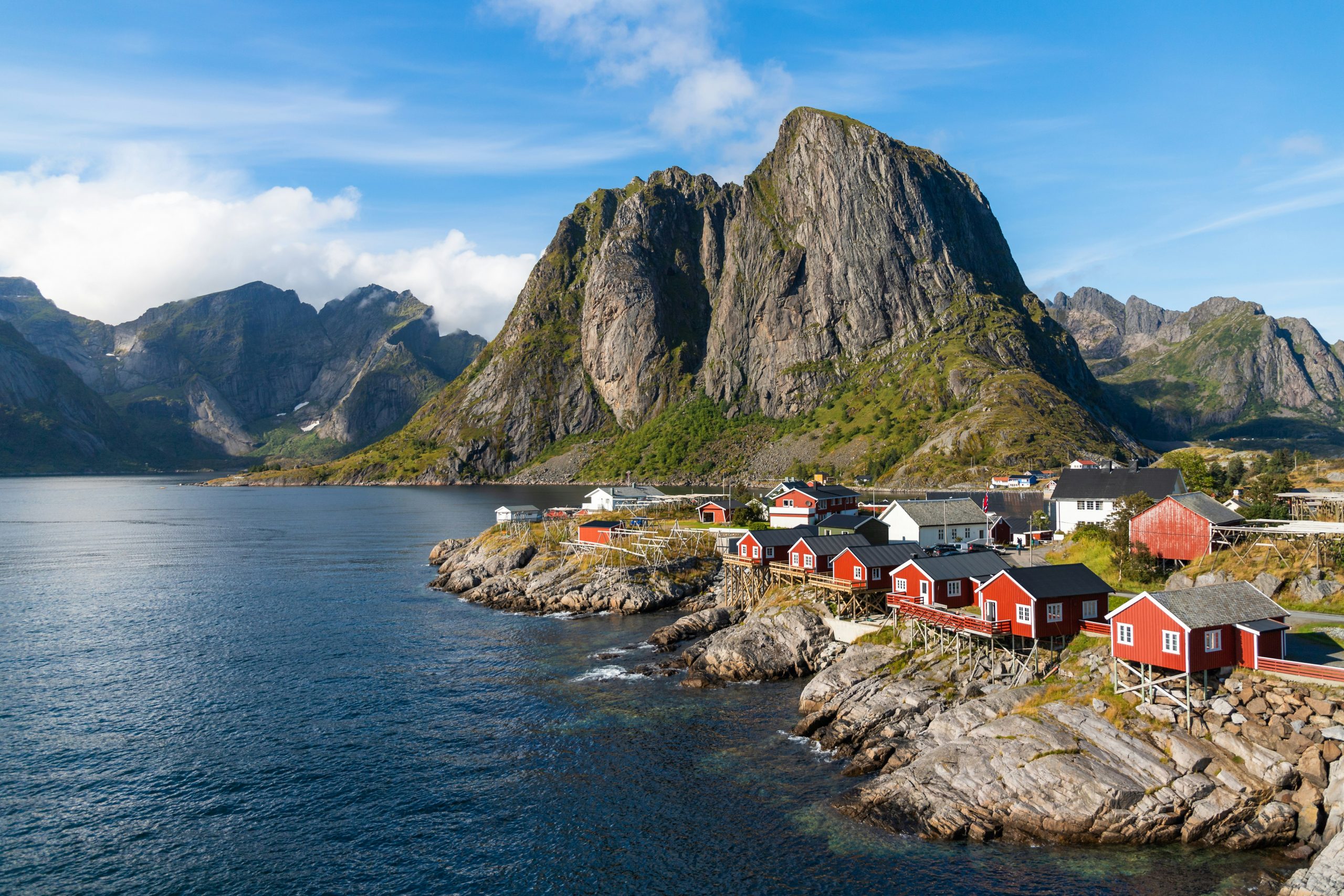 Mountainous Arctic coastline in northern Norway under low-angle light