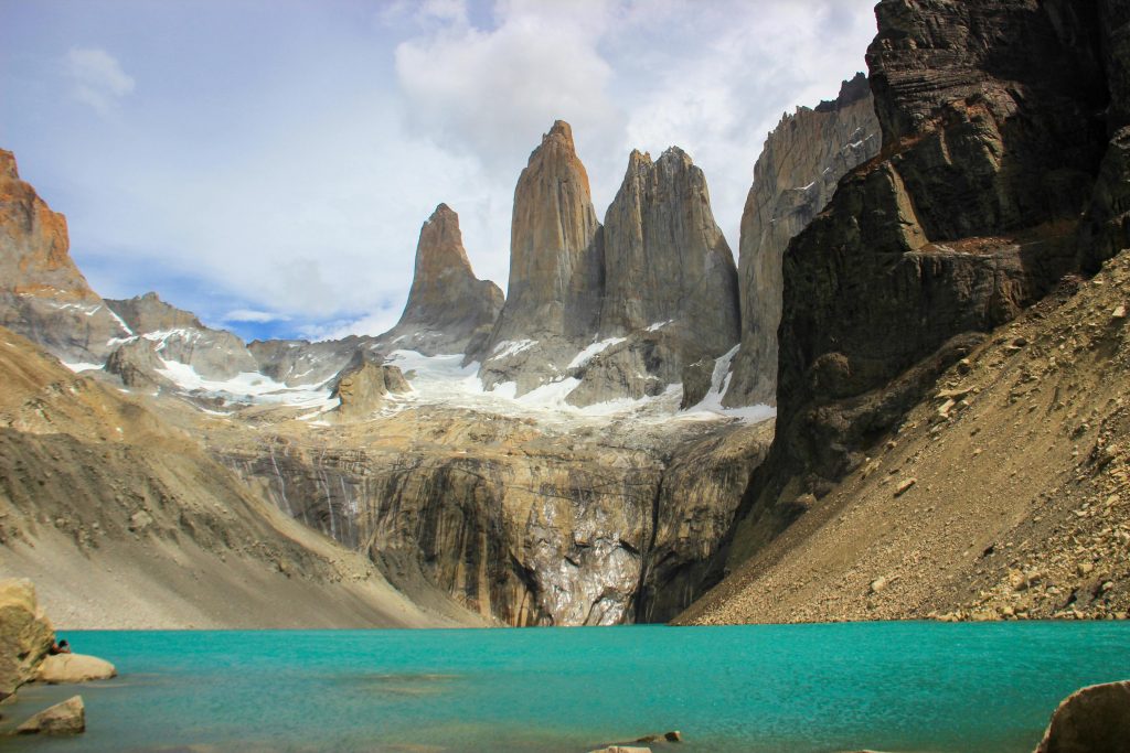 Glaciated mountain landscape with cold-water fjord in southern Patagonia