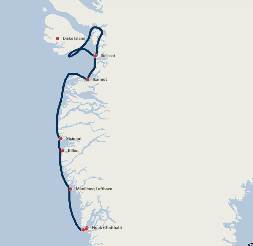 Seven Oceans Expeditions-west-coast-expedition-route-map-nuuk-to-ilulissat
